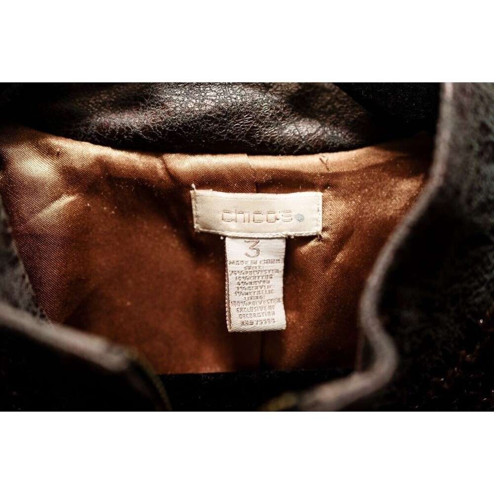 Chico's Brown Textured Zip-Front Jacket with Leather Trim size 3 or 18/20 - Picture 2 of 6